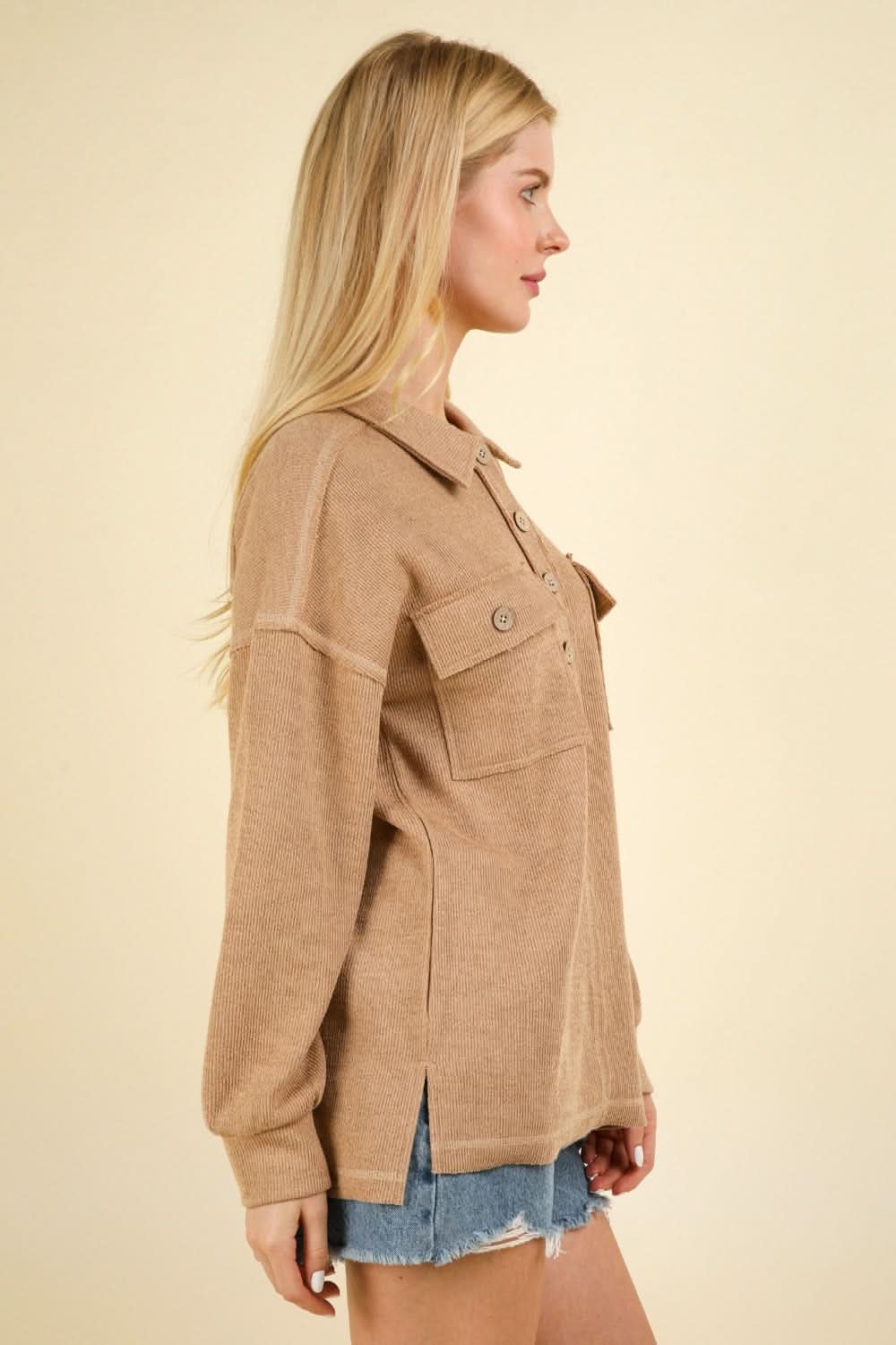 Very J collared knit top with pockets - Love Salve 