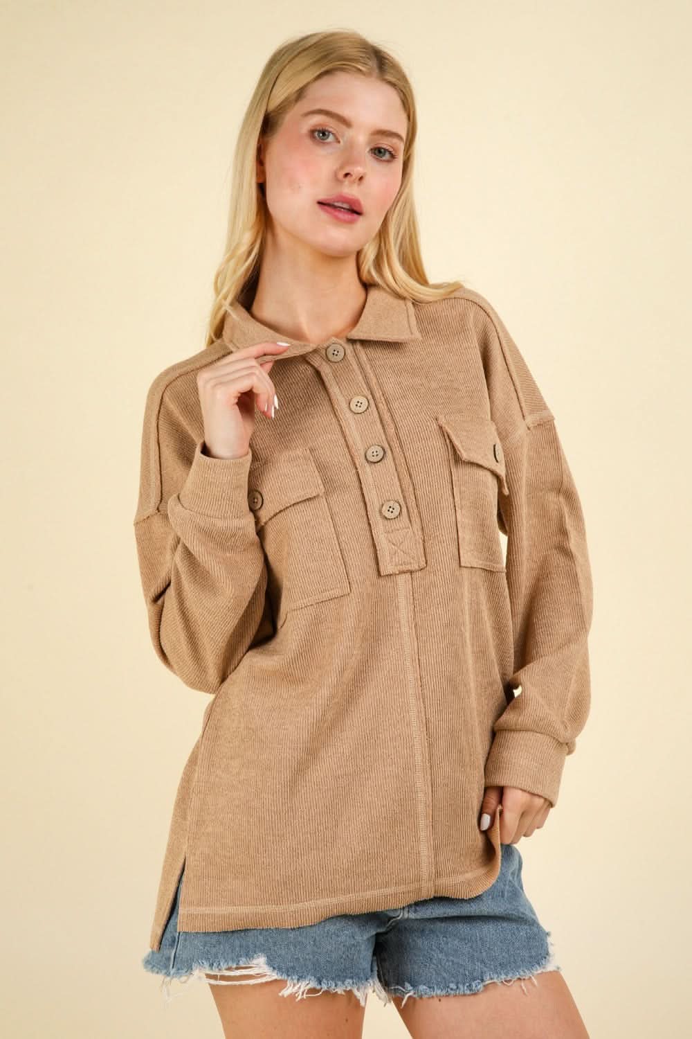 Very J collared knit top with pockets - Love Salve 