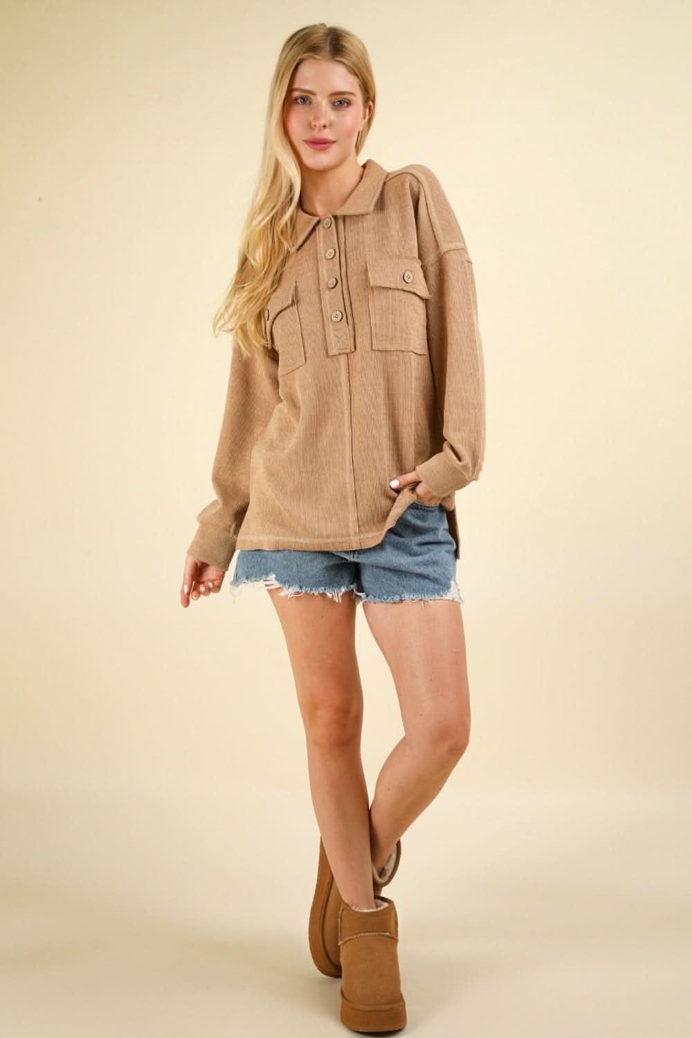 Very J collared knit top with pockets - Love Salve 
