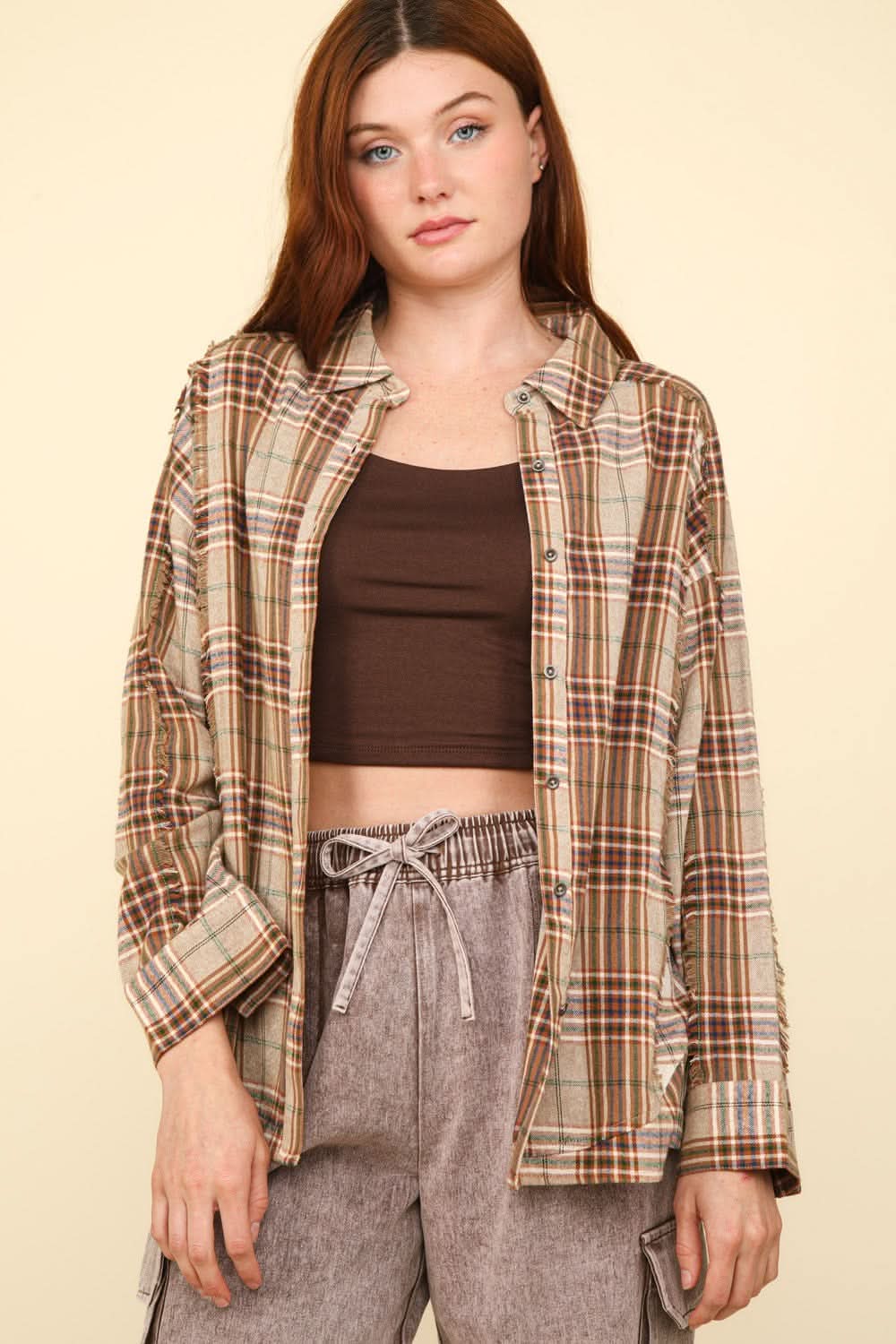 Very J plaid shirt with raw edges - Love Salve 