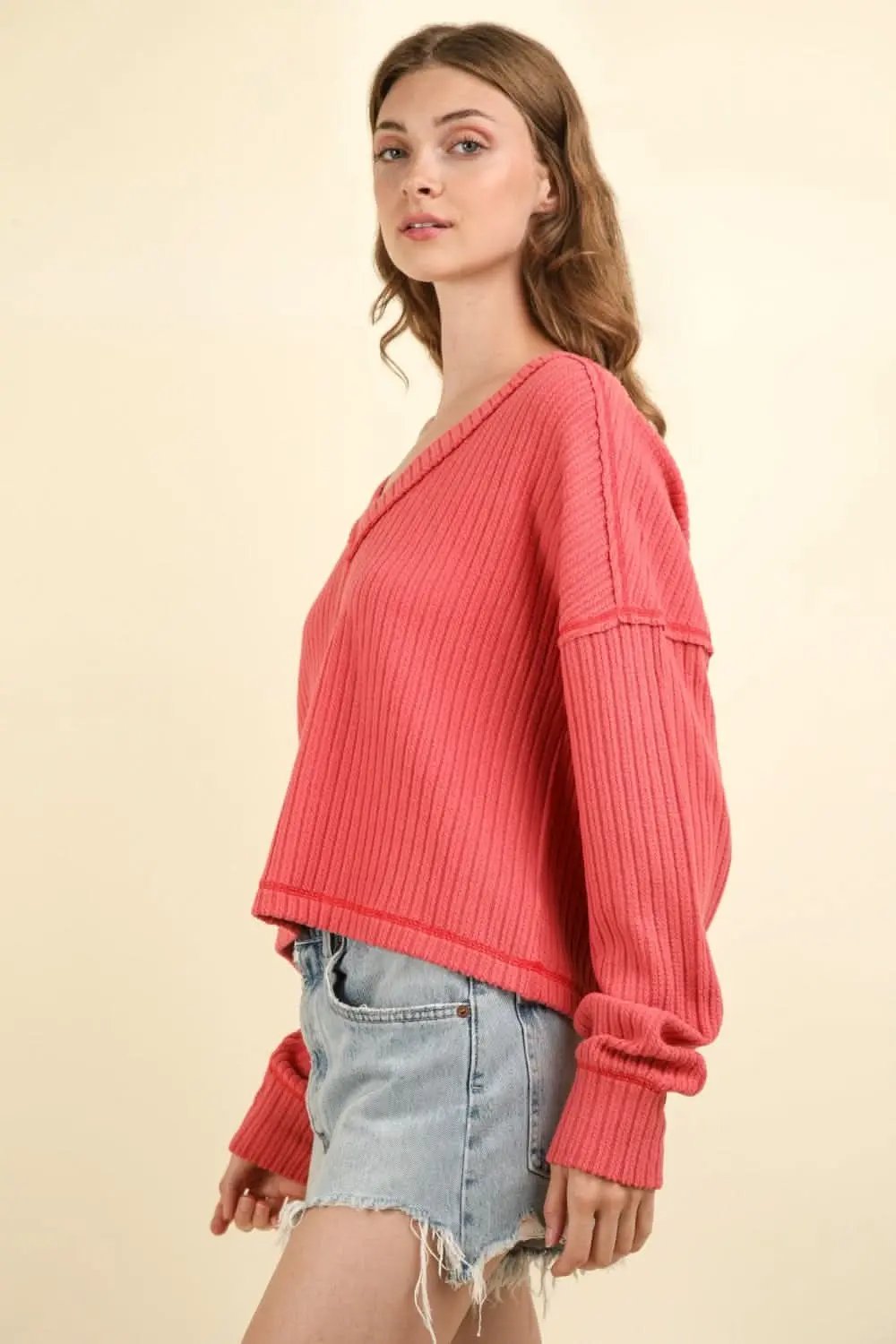 Very J soft v-neck ribbed top - Love Salve 