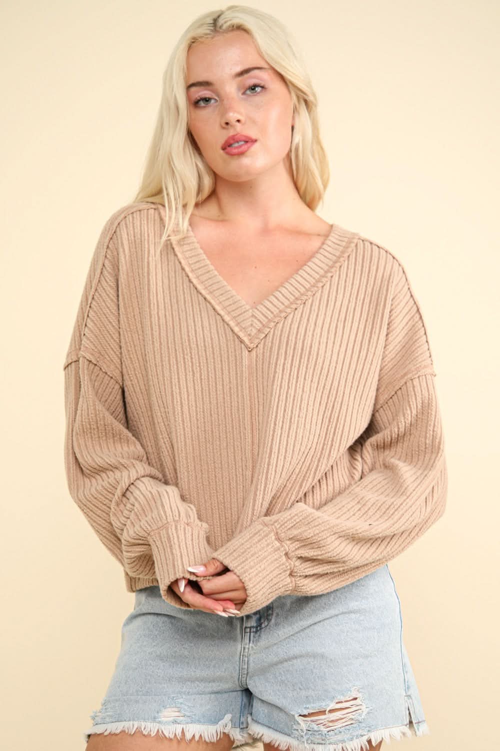 Very J v-neck ribbed knit top - Love Salve 