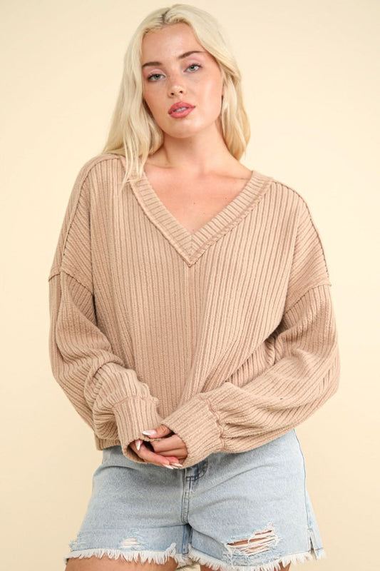 Very J v-neck ribbed knit top - Love Salve 