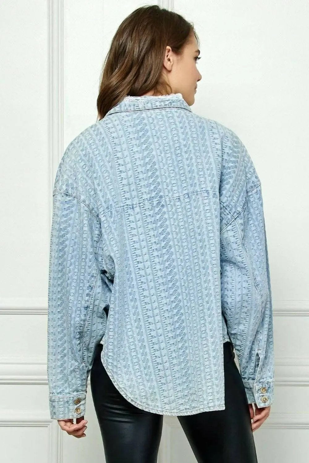 Veveret Denim Dropped Shoulder Button-Up Top with Pocket - Effortlessly Stylish Casual Chic - Love Salve 