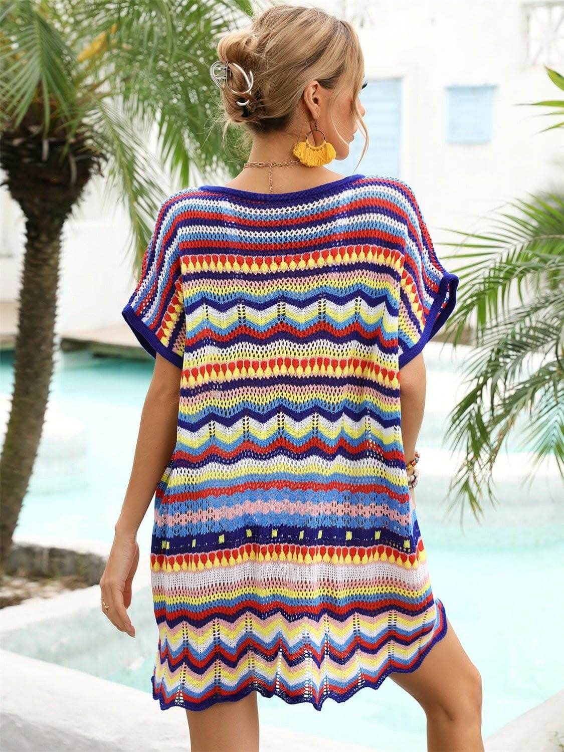Vibrant rainbow v-neck cover-up dress 