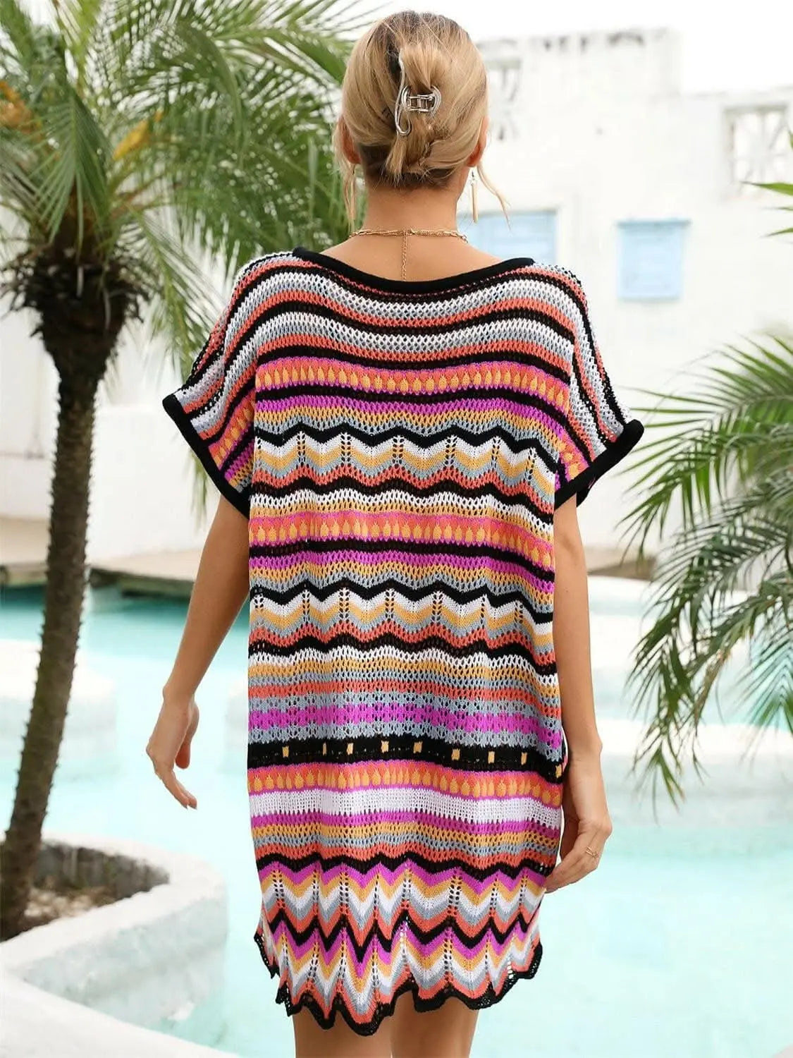 Vibrant rainbow v-neck cover-up dress - Love Salve 