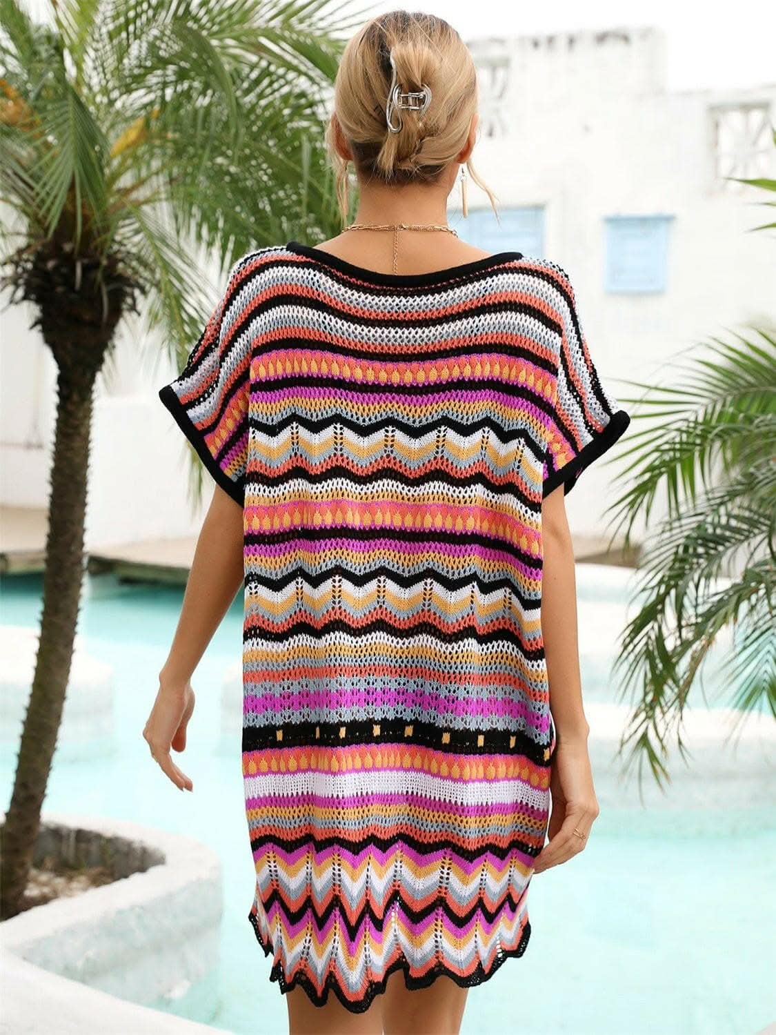 Vibrant rainbow v-neck cover-up dress 