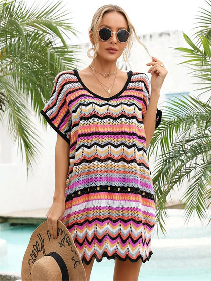 Vibrant rainbow v-neck cover-up dress 