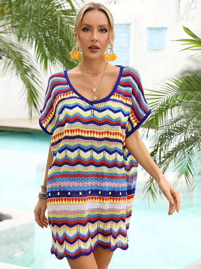 Vibrant rainbow v-neck cover-up dress 