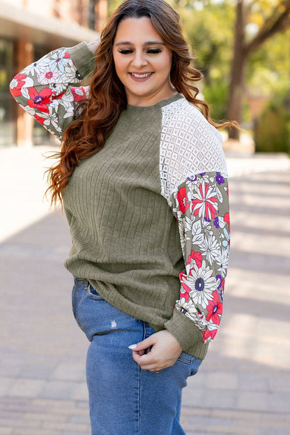 Vineyard green plus size floral blouse - Love Salve 