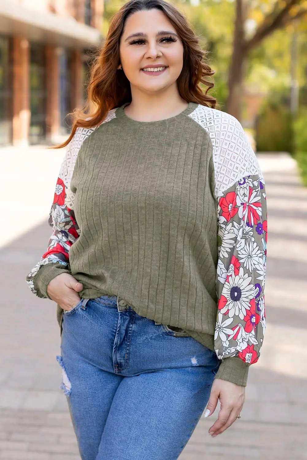 Vineyard green plus size floral blouse - Love Salve 