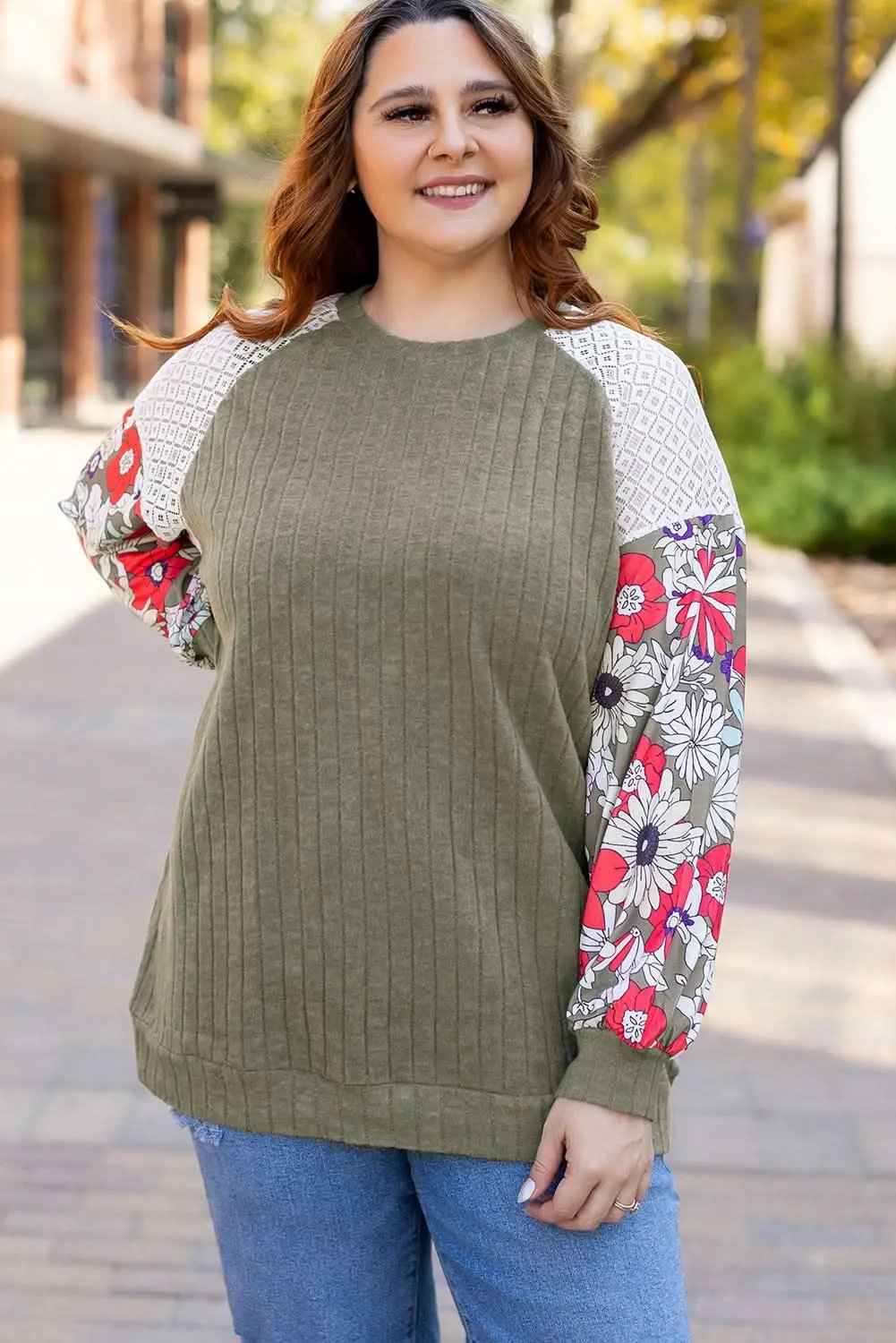 Vineyard green plus size floral blouse - Love Salve 
