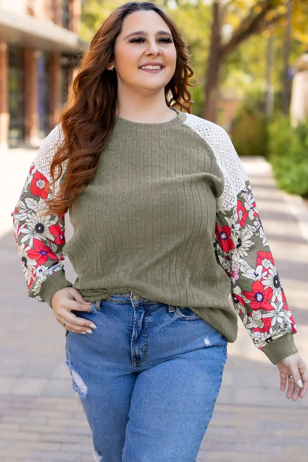Vineyard green plus size floral blouse - Love Salve 