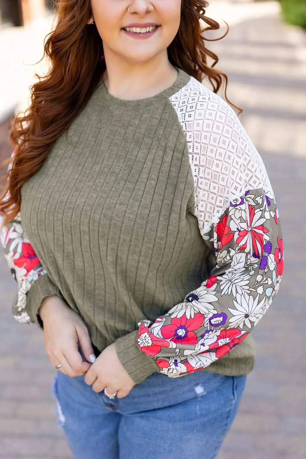 Vineyard green plus size floral blouse - Love Salve 