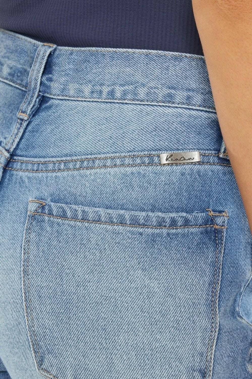 Vintage Blue High Rise Straight Leg Jeans with Chewed Up Detailing 