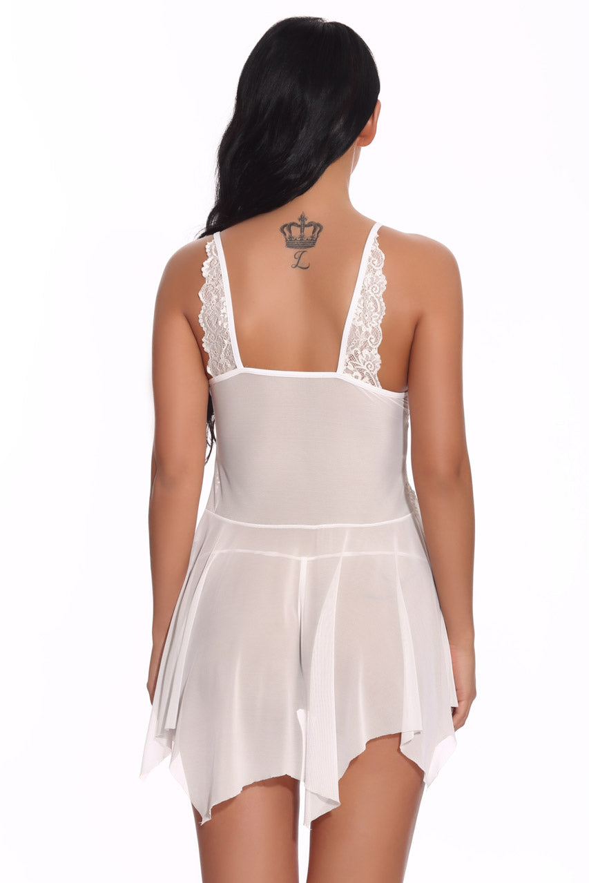 Mesh and Contrast Lace Babydoll 3wishes.com