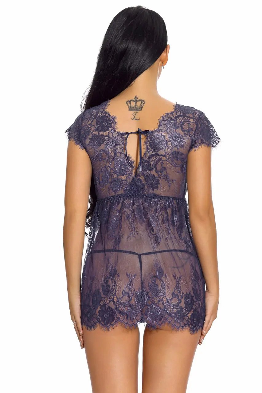 Lacy Cap Sleeve Babydoll 3wishes.com