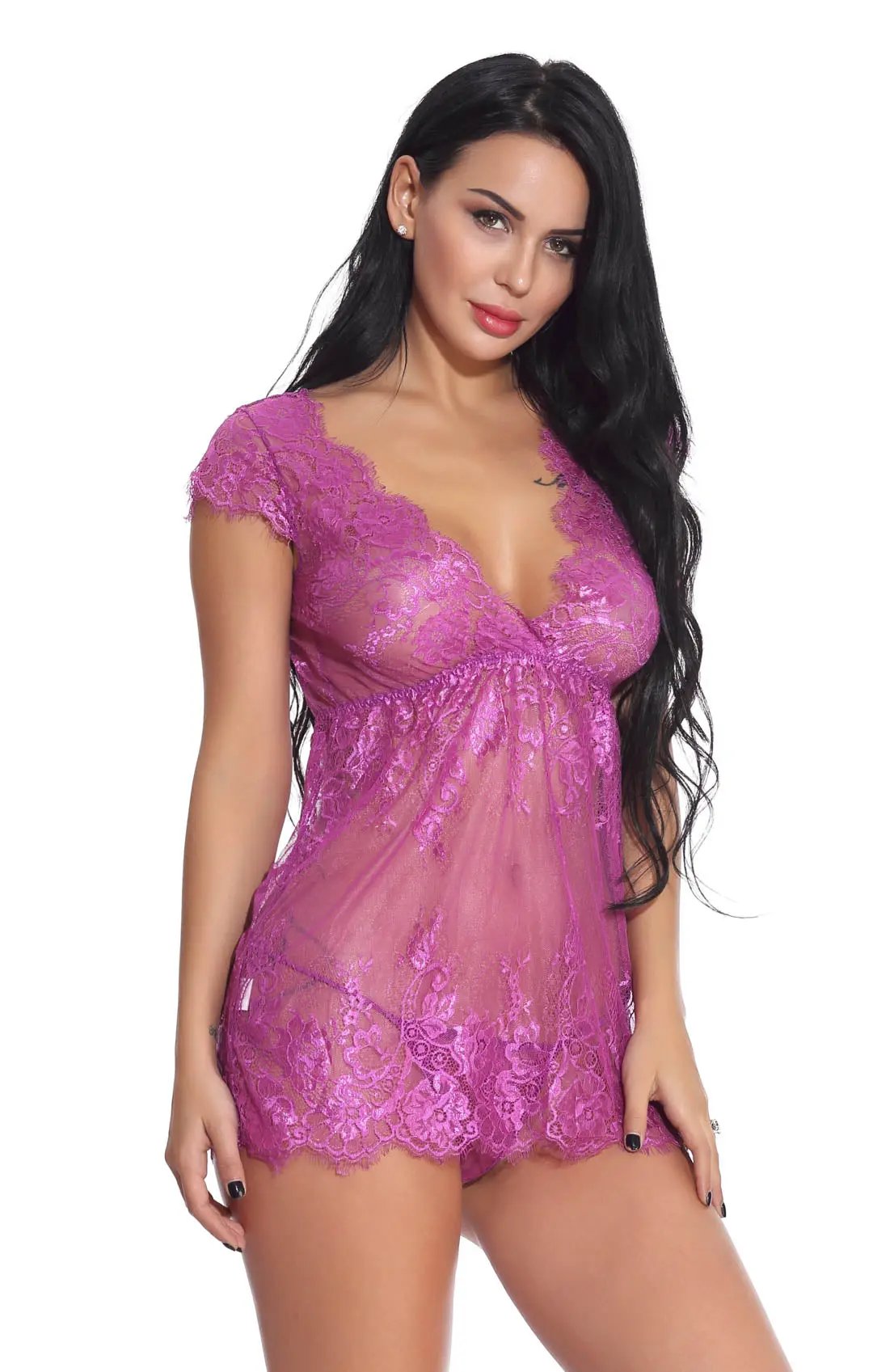 Lacy Cap Sleeve Babydoll 3wishes.com