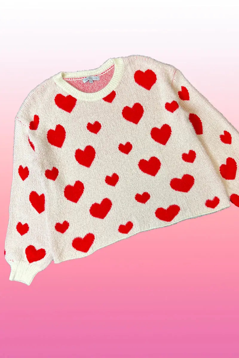 Fuzzy all over heart sweater Miss Sparkling
