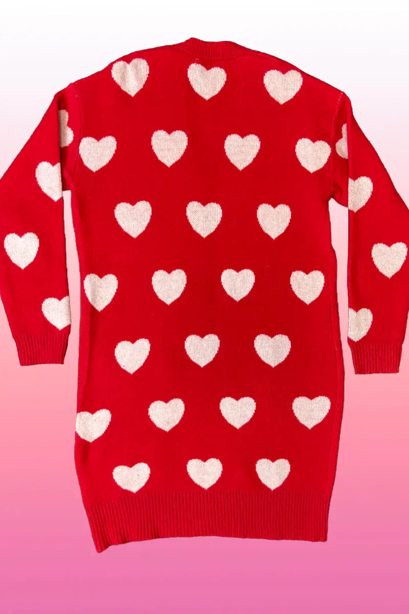 All Over Heart Pattern Cardigan Soft Knit Relaxed Fit Miss Sparkling