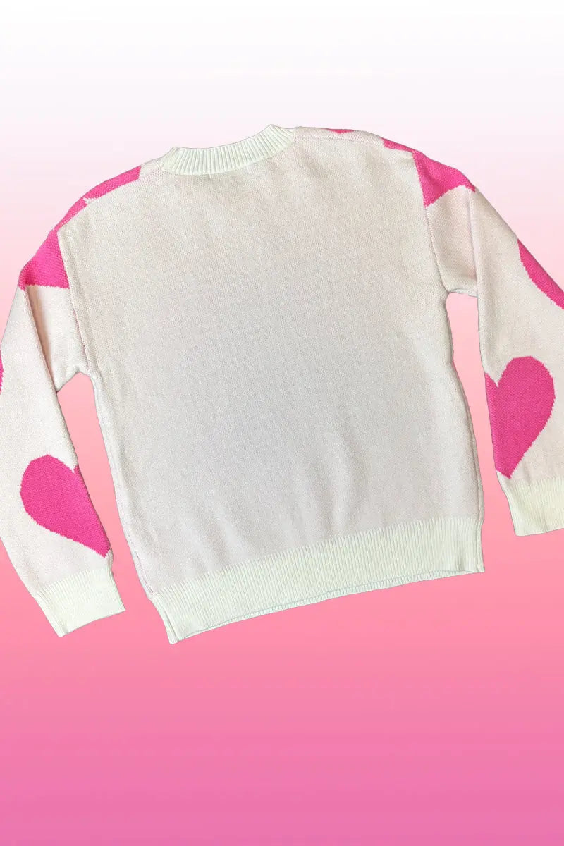 Relaxed Fit Heart Pattern Knit Sweater For Casual Chic Everyday Wear Miss Sparkling