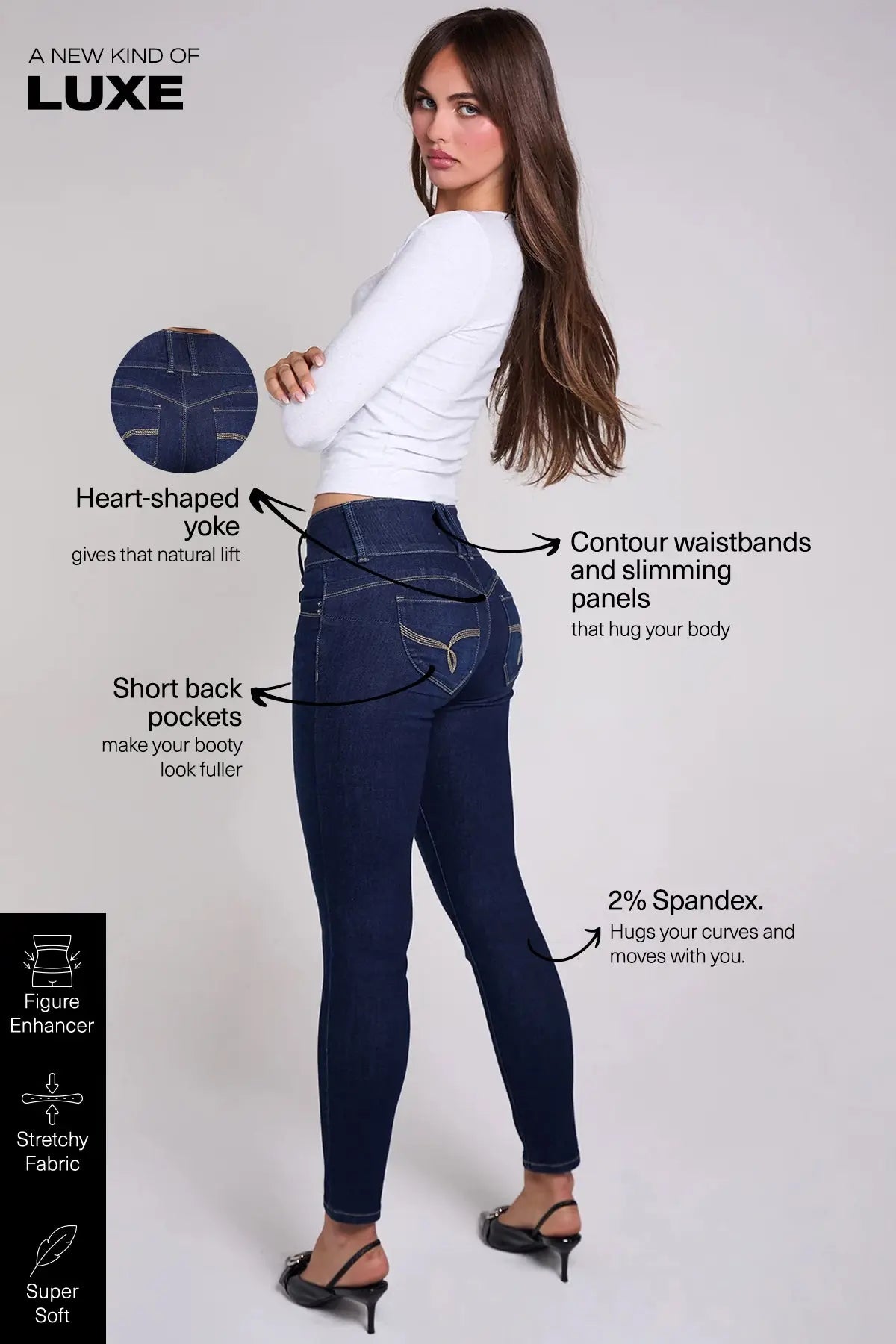 Women's Luxe Mid Rise 3-Button WannaBettaButt Skinny Jeans YMI JEANS