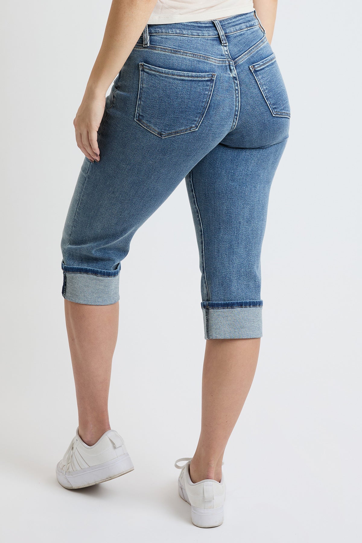 YMI JEANS Women's Premium Stretch Essential Cuff Capri - Full View