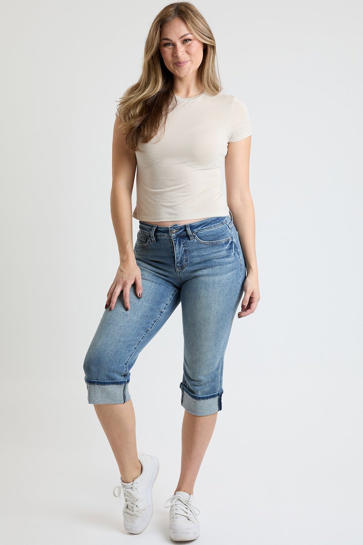 YMI JEANS Women's Premium Stretch Essential Cuff Capri - Main Product Image