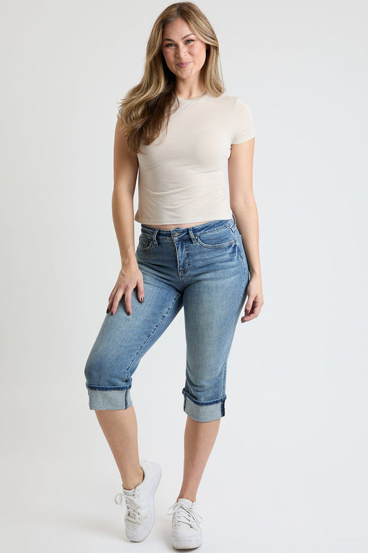 YMI JEANS Women's Premium Stretch Essential Cuff Capri - Main Product Image