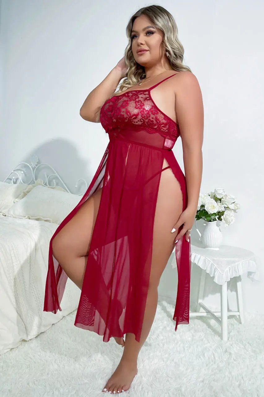 Plus Size Flyaway Split Babydoll 3wishes.com