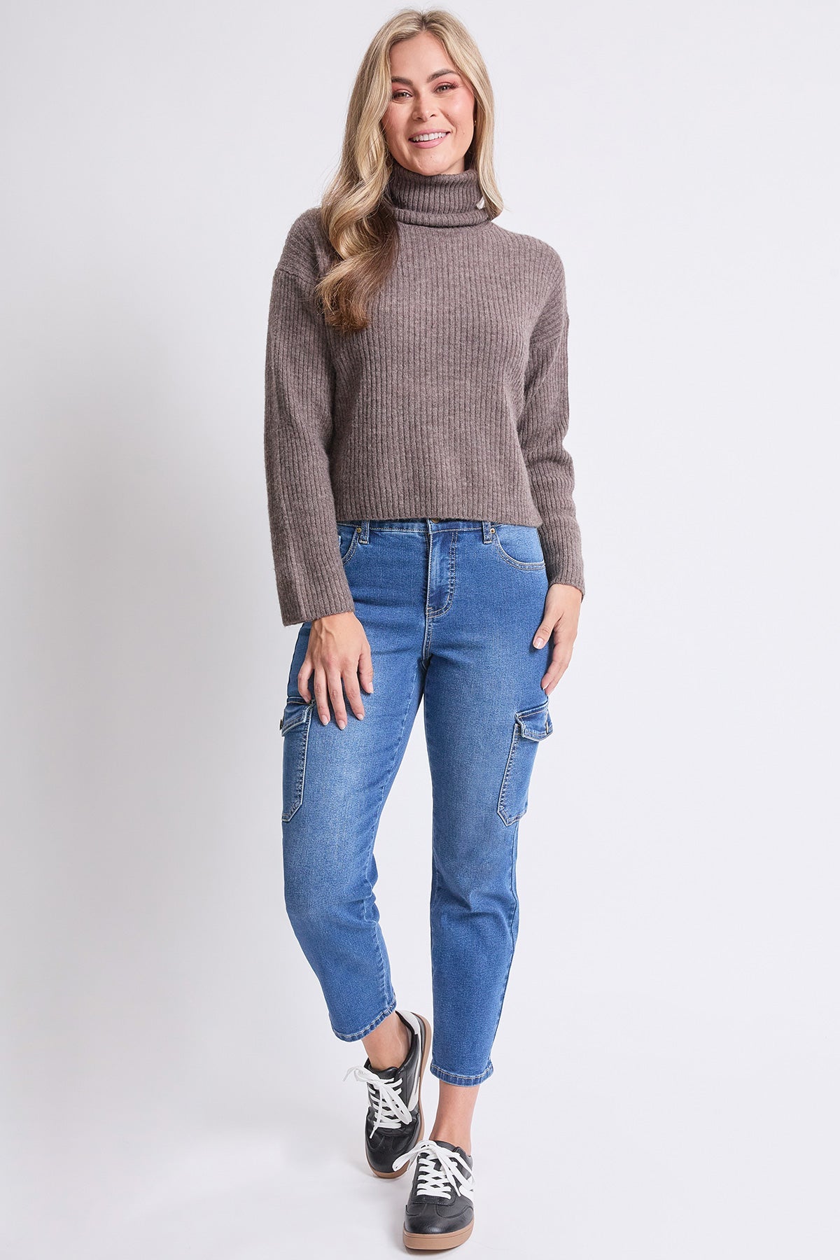 YMI JEANS Women's High Rise Slim Straight Cargo Jeans - Main Product Image