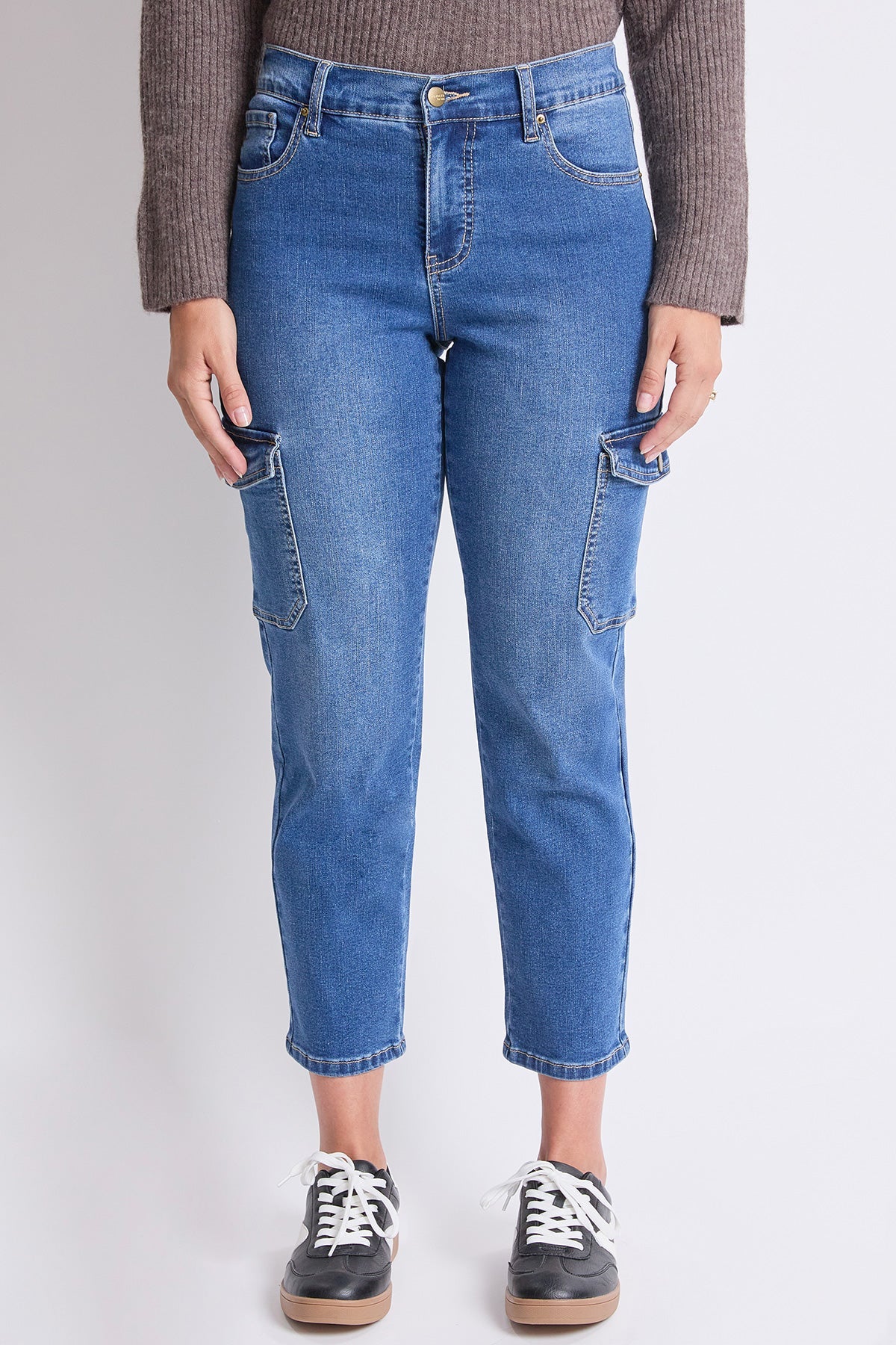 YMI JEANS Women's High Rise Slim Straight Cargo Jeans - Alternate Angle