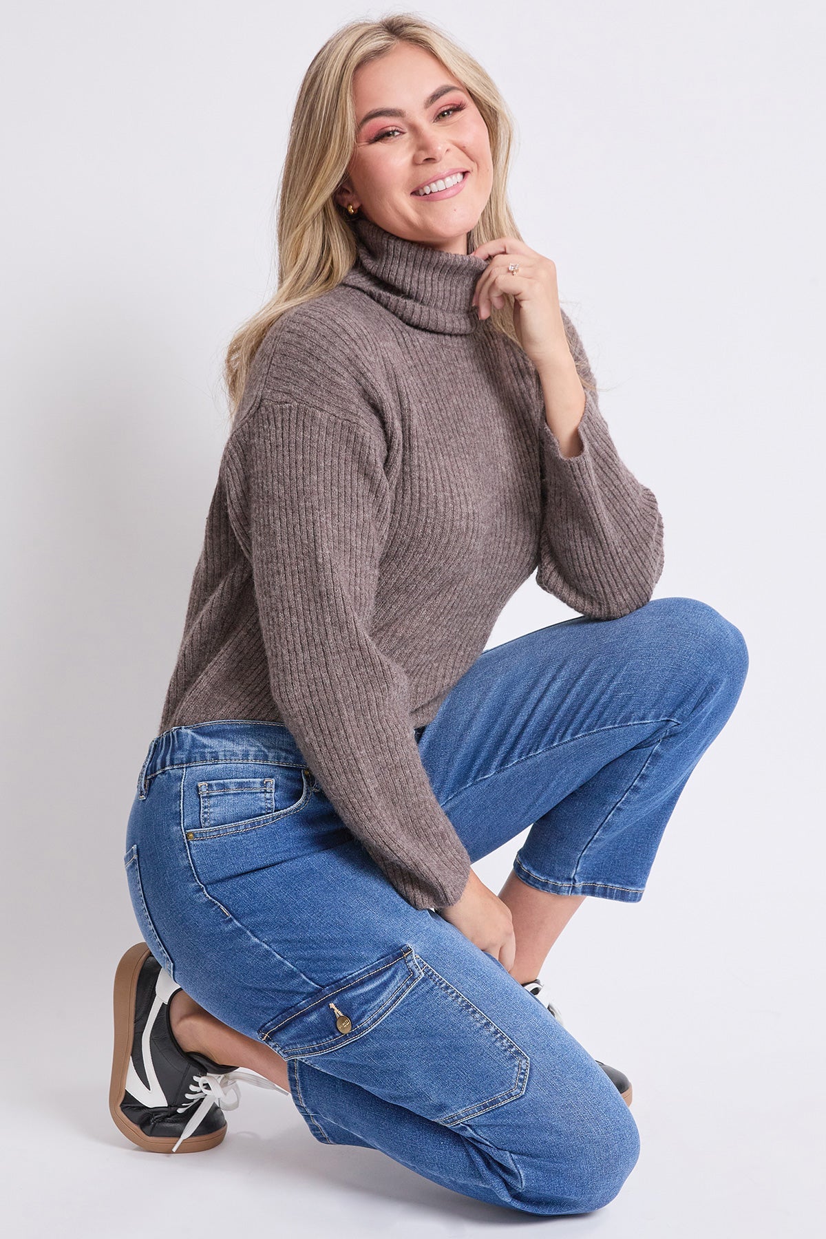 YMI JEANS Women's High Rise Slim Straight Cargo Jeans - Side View
