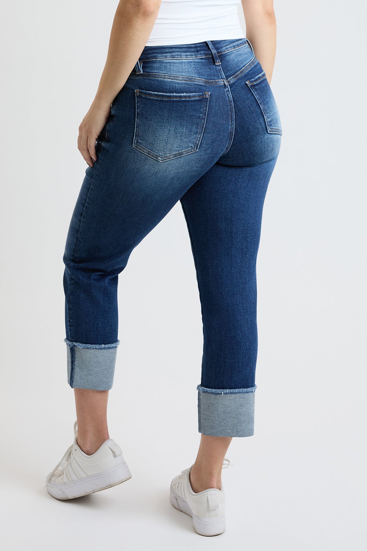 YMI JEANS Women's Premium Stretch Cropped Mega Cuff Jeans - Full View