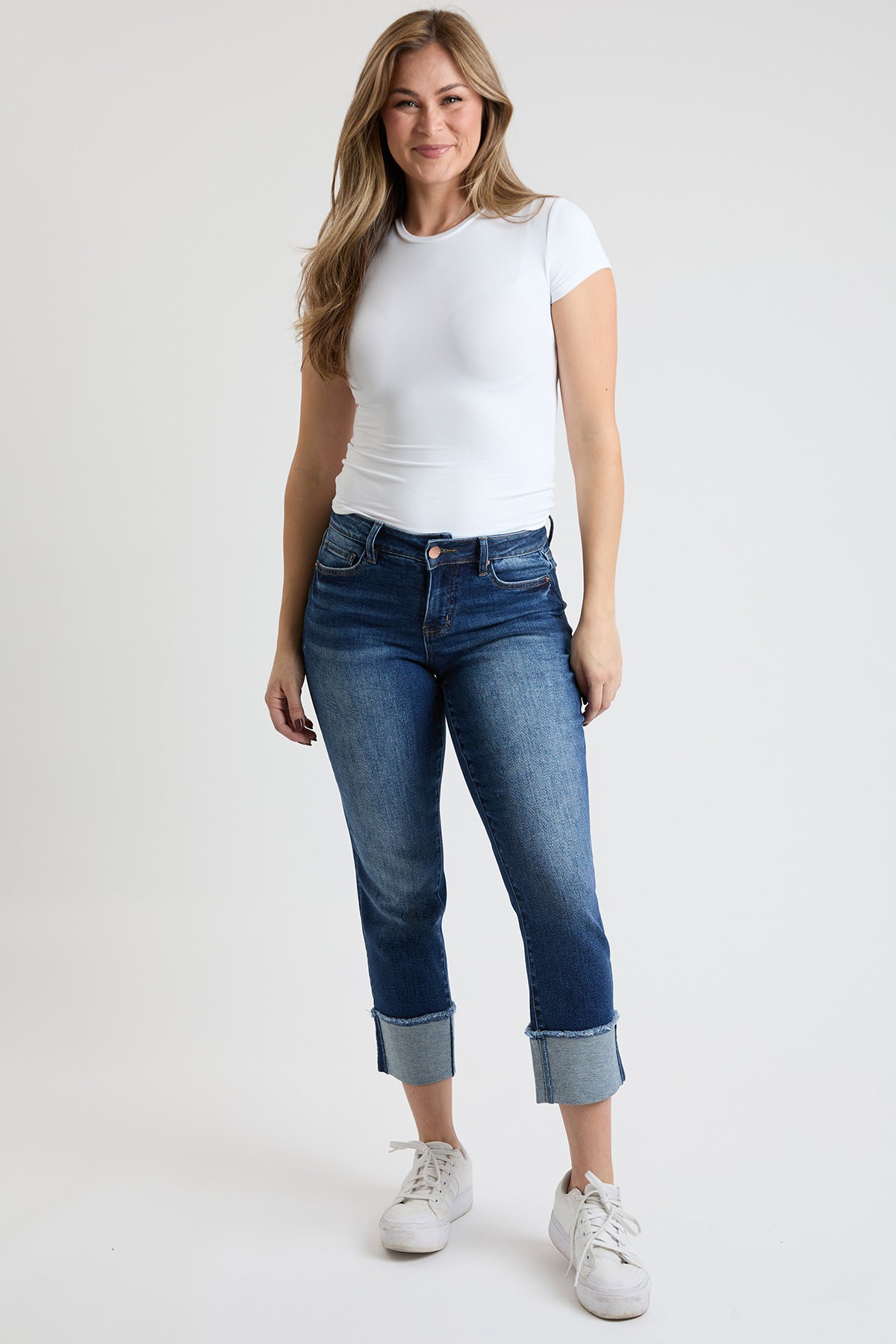 YMI JEANS Women's Premium Stretch Cropped Mega Cuff Jeans - Main Product Image