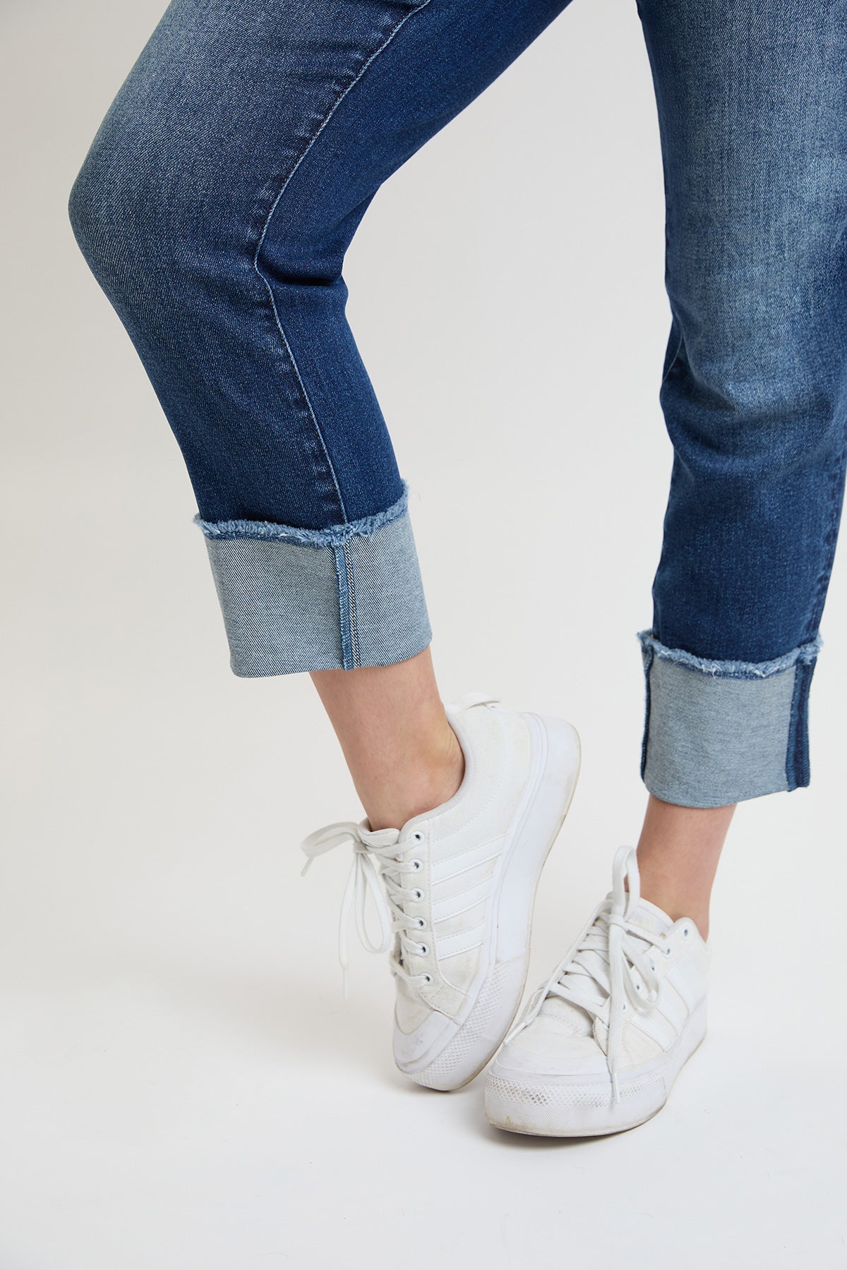 YMI JEANS Women's Premium Stretch Cropped Mega Cuff Jeans - Back View