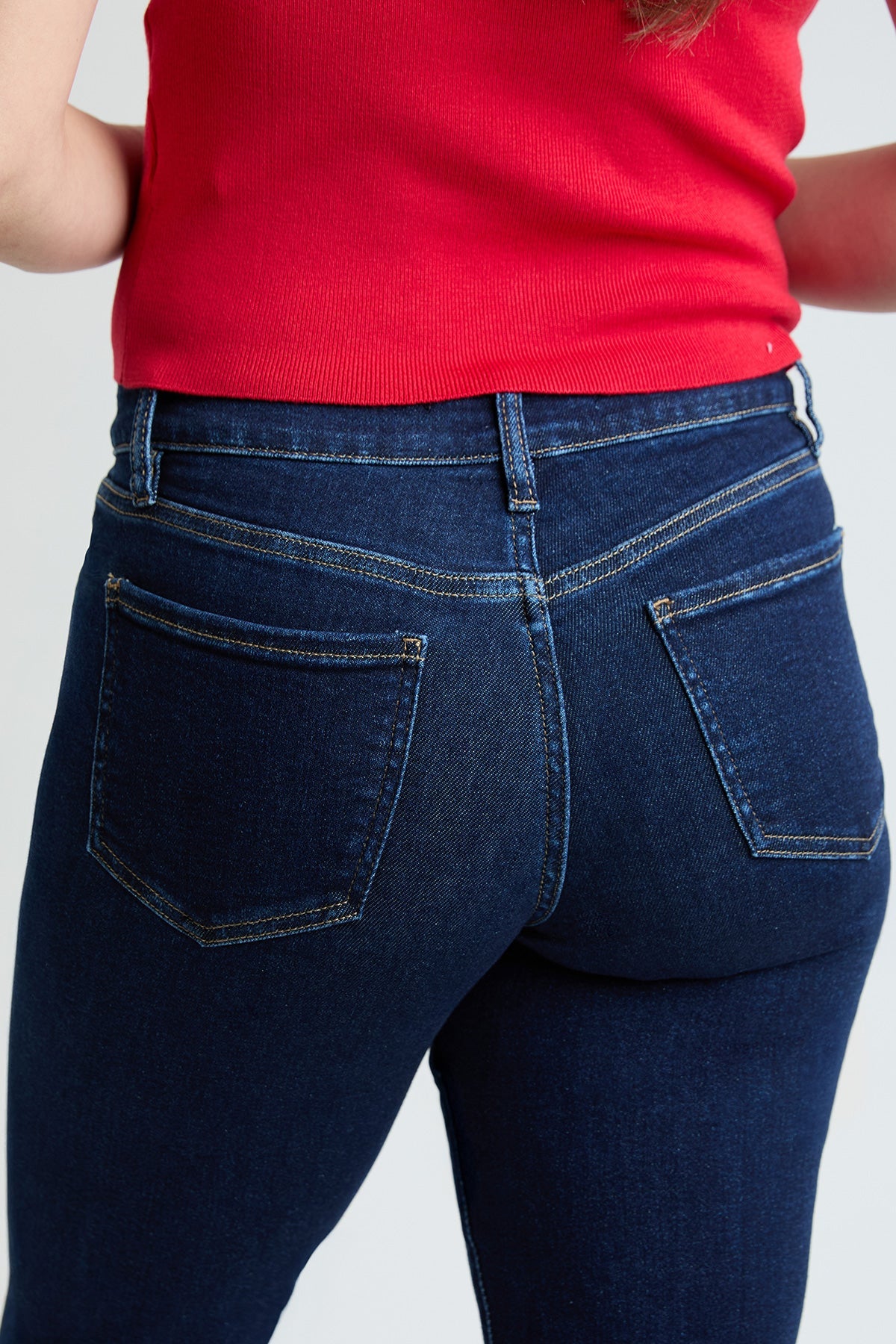 YMI JEANS Women's High Rise Premium Stretch Cropped Slim Straight - Side View