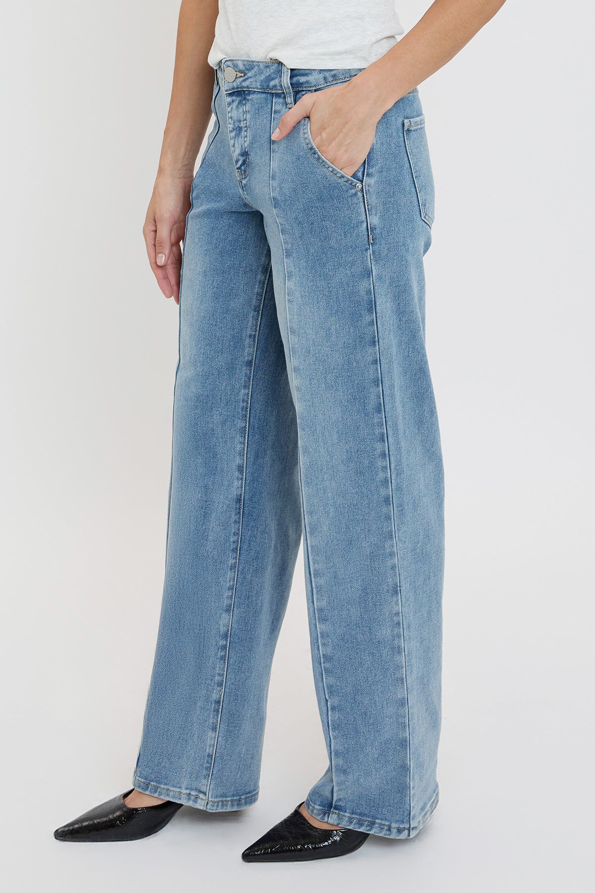 YMI JEANS Women's Front Seam Wide Leg Jeans - Full View