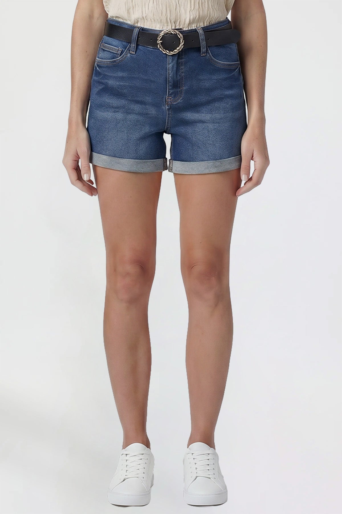 Women's Belted Premium Stretch Fold-Over Cuff Shorts