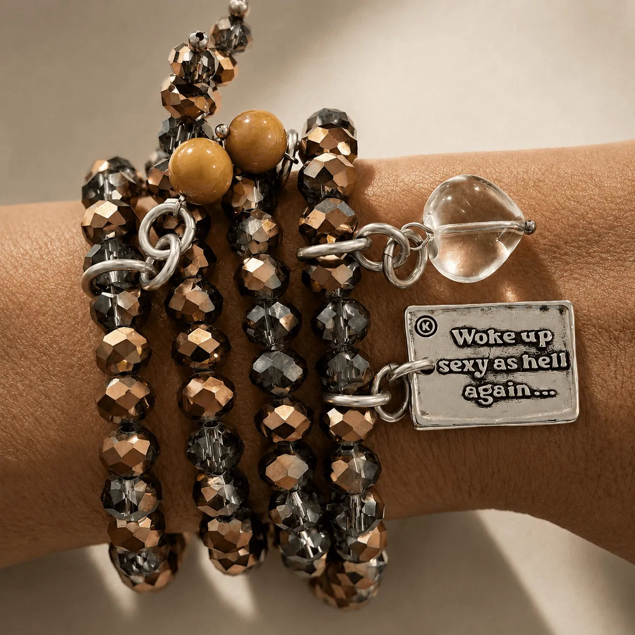 Katia Designs Woke Up Sexy As Hell Again Heart Crystal Boho Wrap Bracelet/Necklace, featuring faceted copper crystals and mag