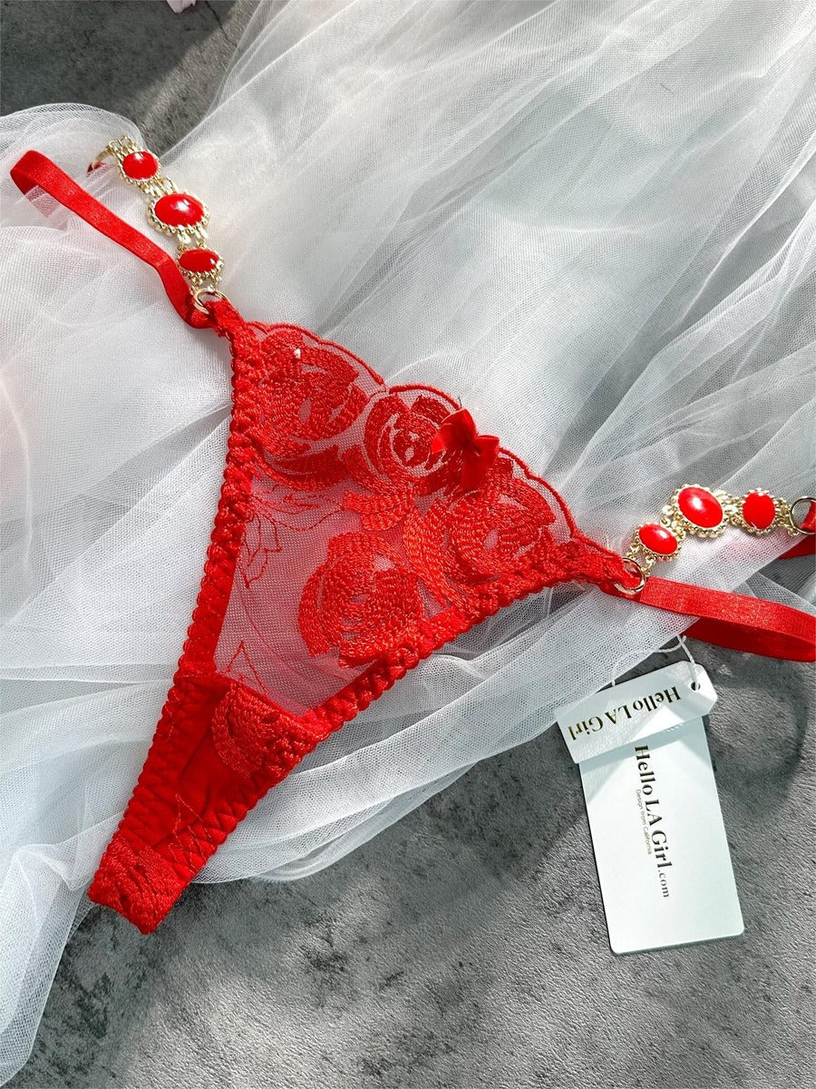 Red Embroidered Sexy Push Up Lingerie Set Hello.LA.Girl