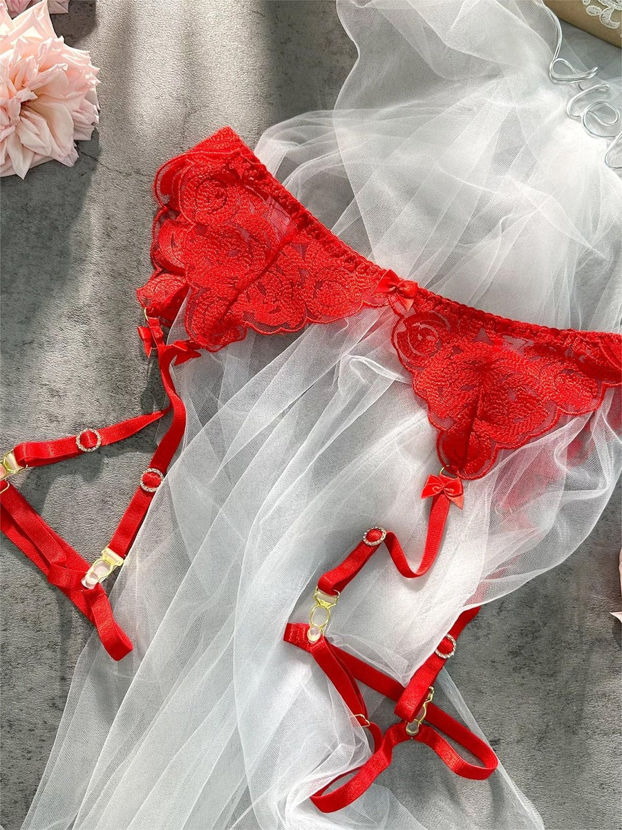 Red Embroidered Sexy Push Up Lingerie Set Hello.LA.Girl