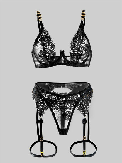 Black Embroidered Sexy Push Up Lingerie Set for All Occasions