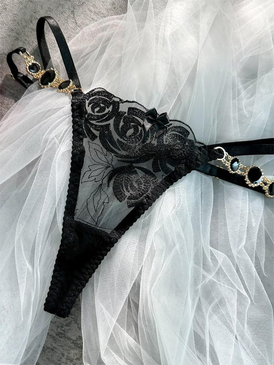 Black Embroidered Sexy Push Up Lingerie Set Hello.LA.Girl