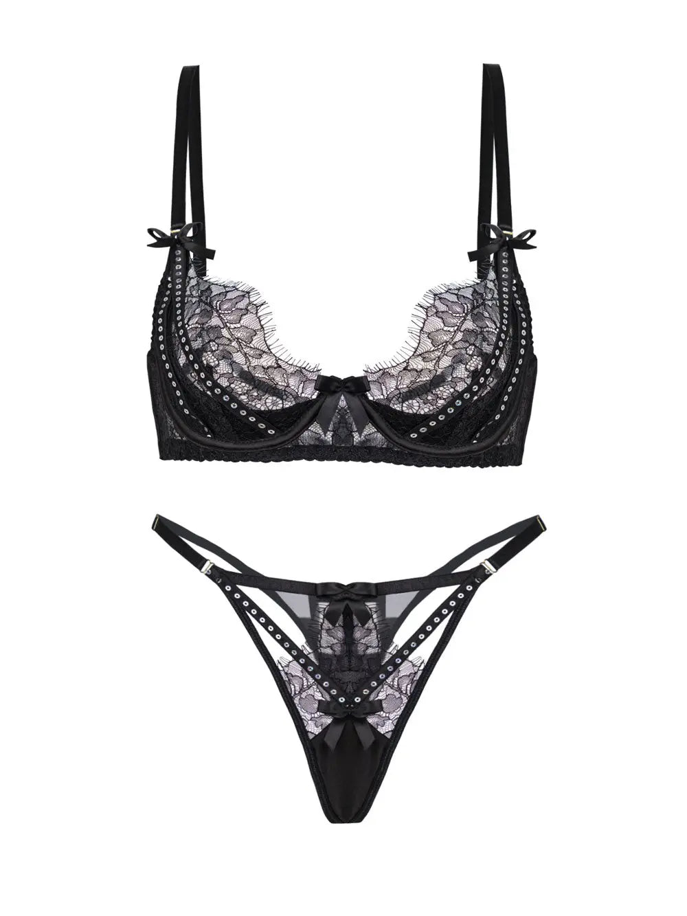 Midnight Noir Sparkle Lace Lingerie Set Hello.LA.Girl