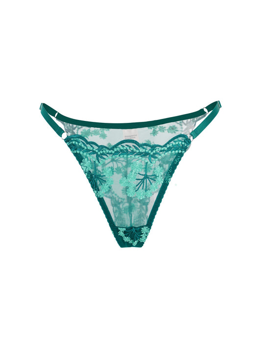 Vintage Turquoise Satin Embroidered Lingerie Thong Design Hello.LA.Girl