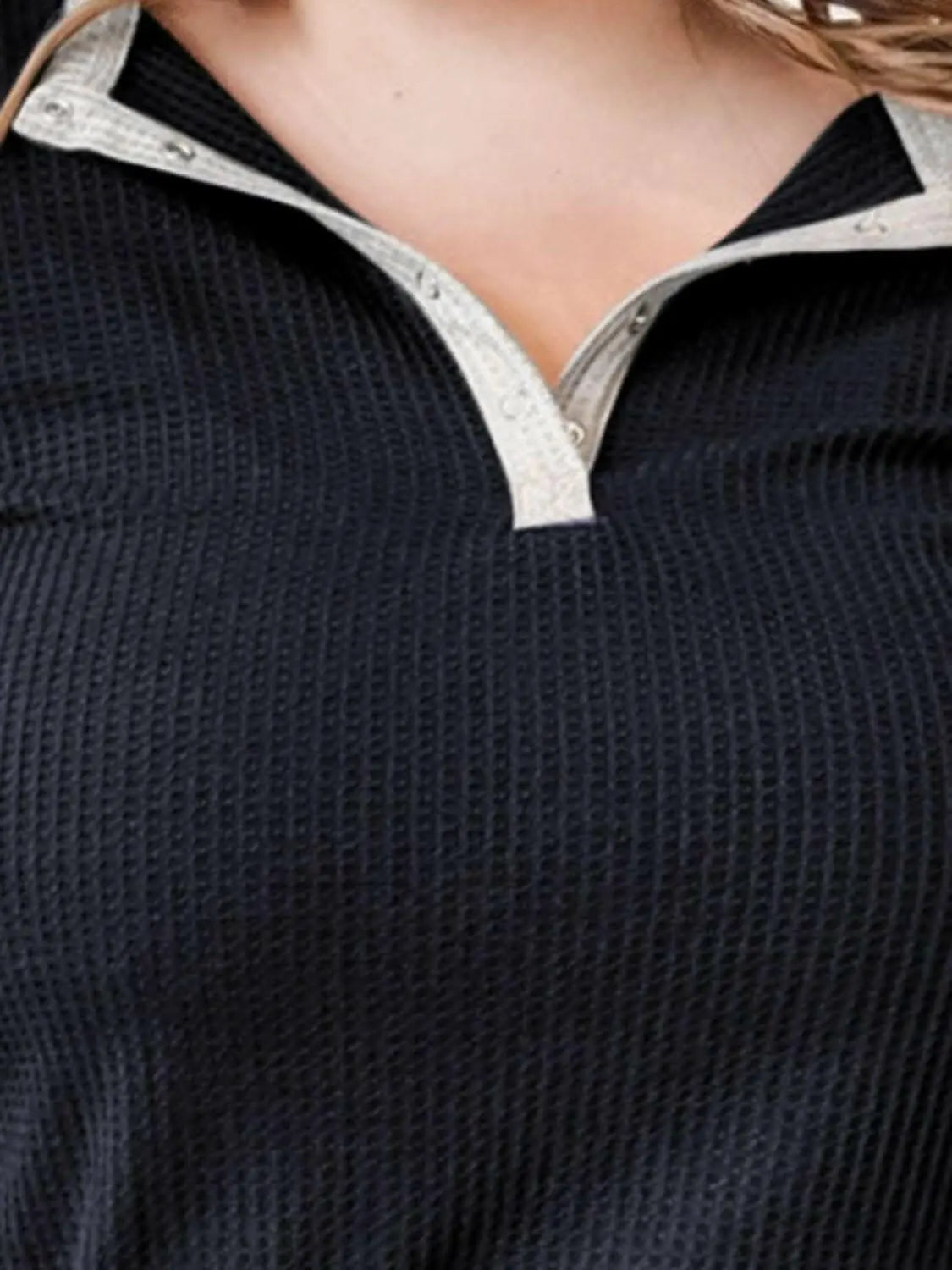 Waffle-knit plus size long sleeve top - Love Salve 
