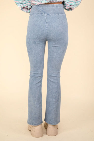 Washed denim crossover leggings - Love Salve 