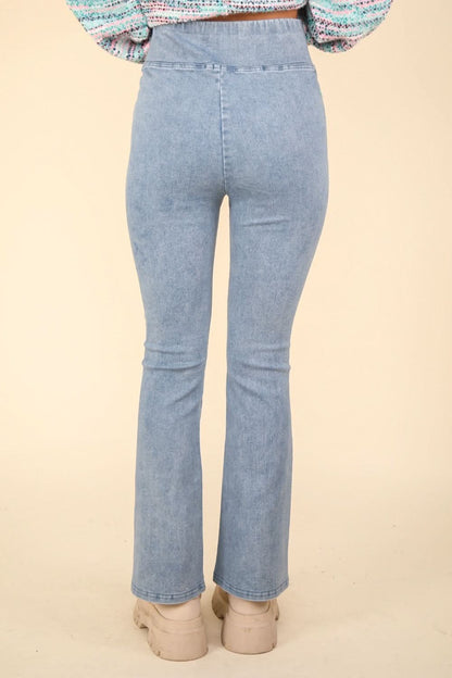 Washed denim crossover leggings - Love Salve 