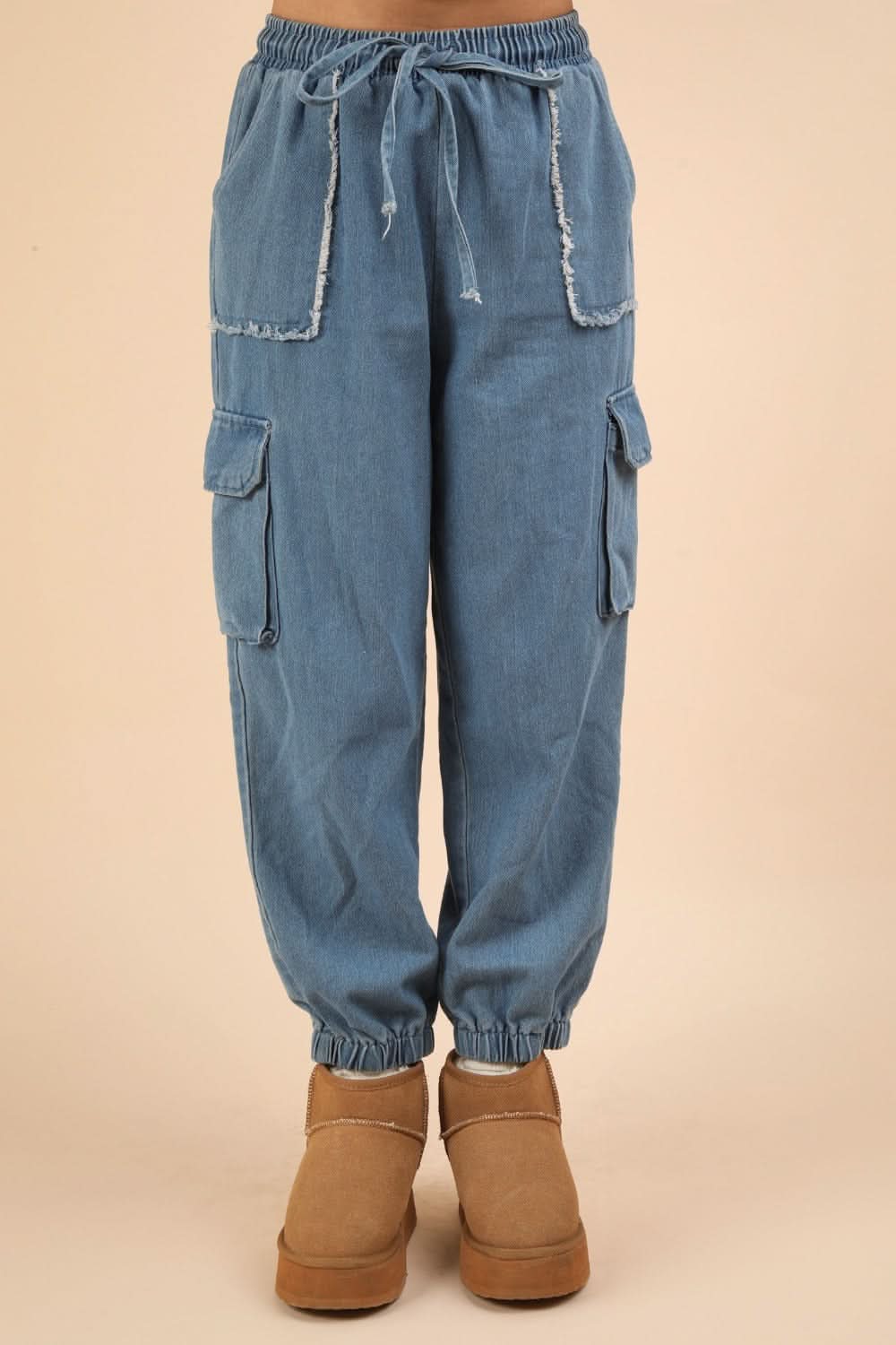 Washed drawstring cargo joggers - Love Salve 